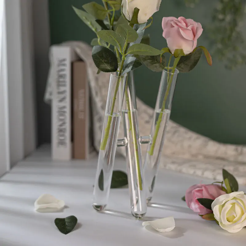 3-piece Conjoined Clear Glass Test Tube Flower Bud Vases Modern Decor Wedding Centerpieces Propagation Station for Plant