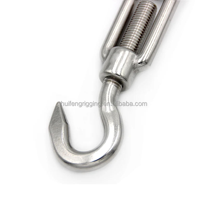 Huifeng Heavy Duty DIN1480 Turnbuckle Hook 304 Stainless Steel 304 316 Customized Wire Rope Tensioner M5 Hook Turnbuckle