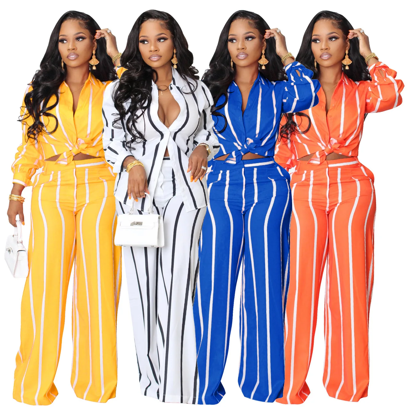 2023 Street Striped Women Set Long Sleeve Shirt and Straight Pants Suit Elegant Chic Tracksuit Two Piece Set Fitness Outfit