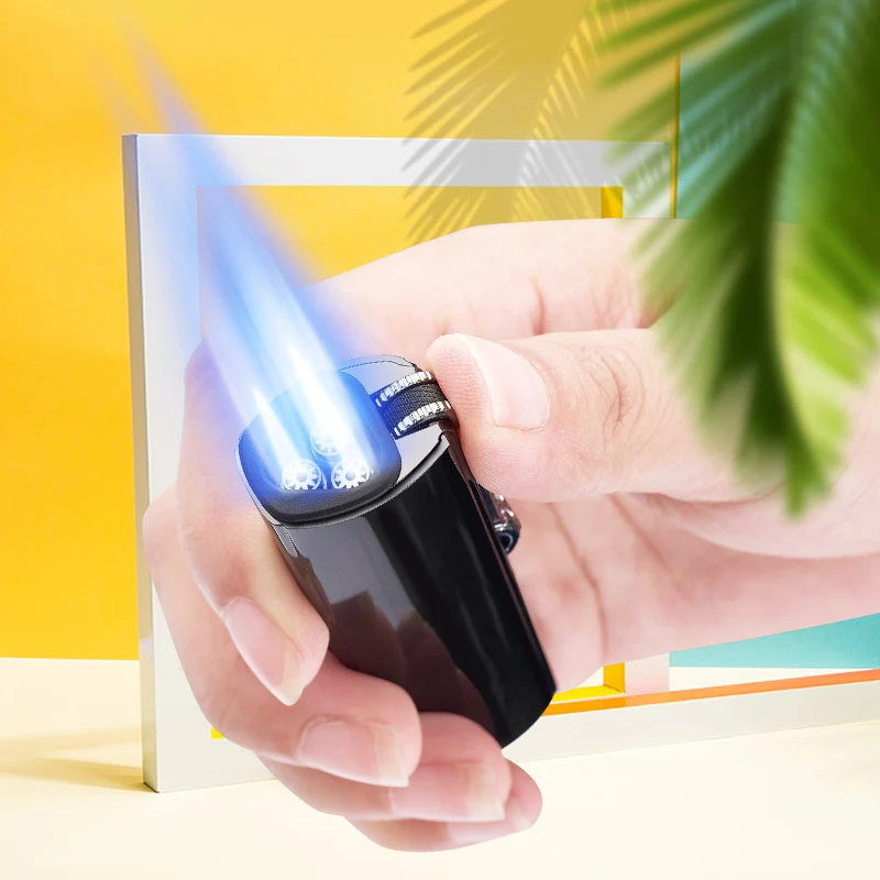 Triple Jet flame cigar lighter windproof jet lighter refillable butane triple torch cigar lighter