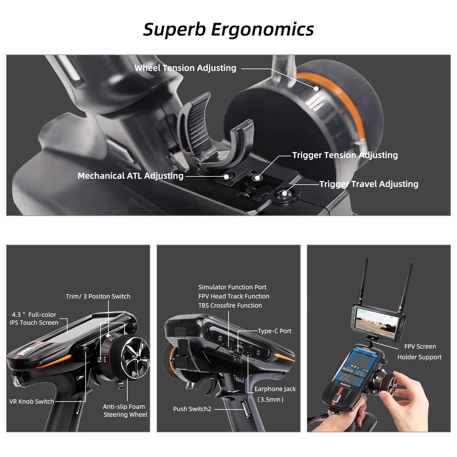 RadioLink 8 channels FPV IPS full color touch screen RC transmitter RC8X with R8FG receiver 8CH RC Radio for RC Car/Boat