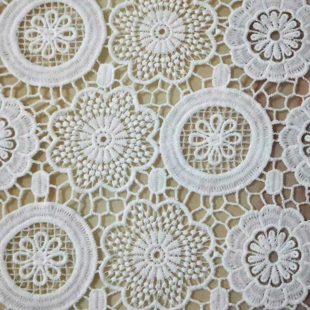 Factory Direct Sales Snowflake Plum Hollow-Out Embroidered Lace Fabric Geometric Round Lace