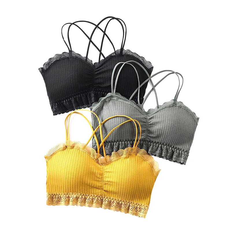 7 colors popular seamless tube bandeau bras sweety pink girls seamless cotton bra fashion spaghetti criss-cross straps tank top