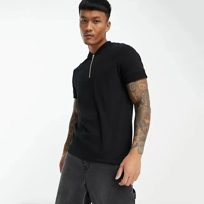 Clothes Manufactory High Quality Heavy Cotton Men T Shirts With Zipper Screen Printing Puff Print Custom T Shirts