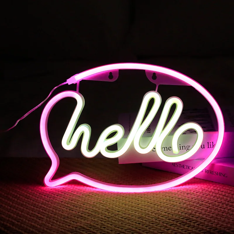 Hello LED Neon Night Light Art Sign Wall Room Home Party Bar Cabaret Wedding Decoration Christmas Gift Wall Hanging Neon Sign