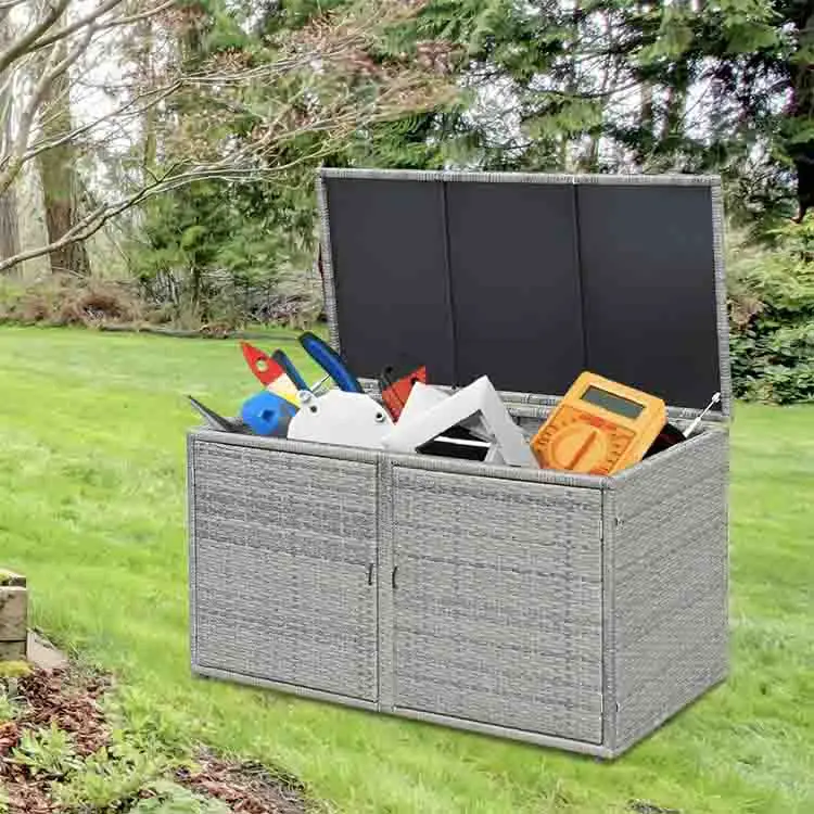 
Tangkula Outdoor Wicker Storage Box Garden Storage Box Rattan Furniture Garden Deck Bin With Storage Box 