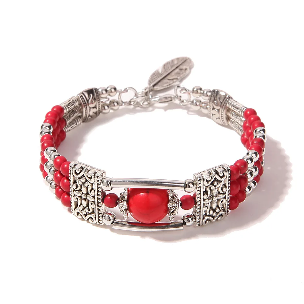 colourful multilayer bracelet Boho style woman accessories turquoise natural stone beaded bracelet adjustable bracelet