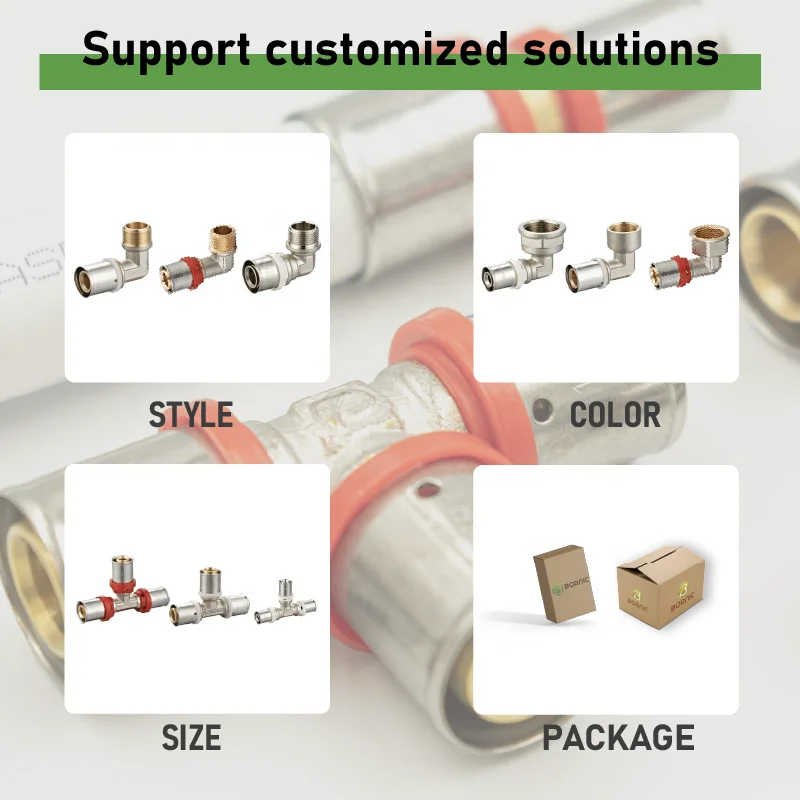 Bornic Free sample High brass press fitting Standard pex fittings Multilayer Nickelplating Male Tee Brass Fittings