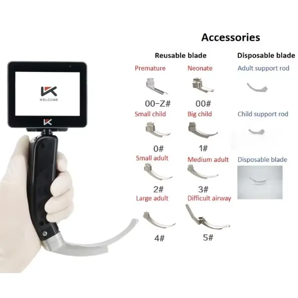 Medical Supplies Metal Handheld Laryngoscope Portable Video Laryngoscope with Reusable Blades