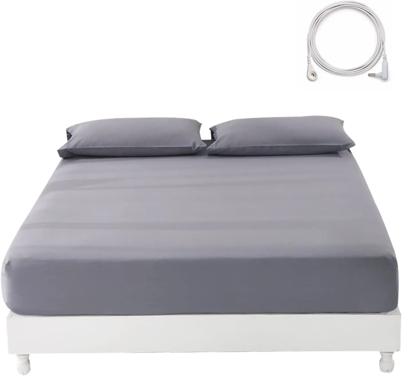 Customize Grounding Fitted Sheet Silver Fabric Bed Skirt Cotton  within 15ft cord Grey Improving sleep earthing grounding sheets