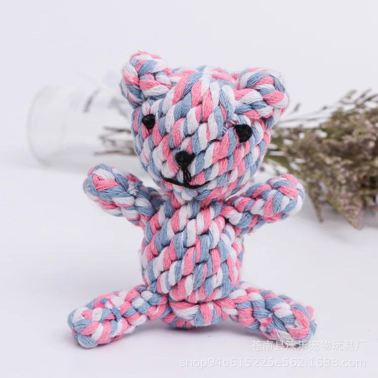 Custom Handmade Alien Cute Animal Shape Plush Soft Handmade Woven Cotton Cord Squeaky Dog Play Chewing Toy