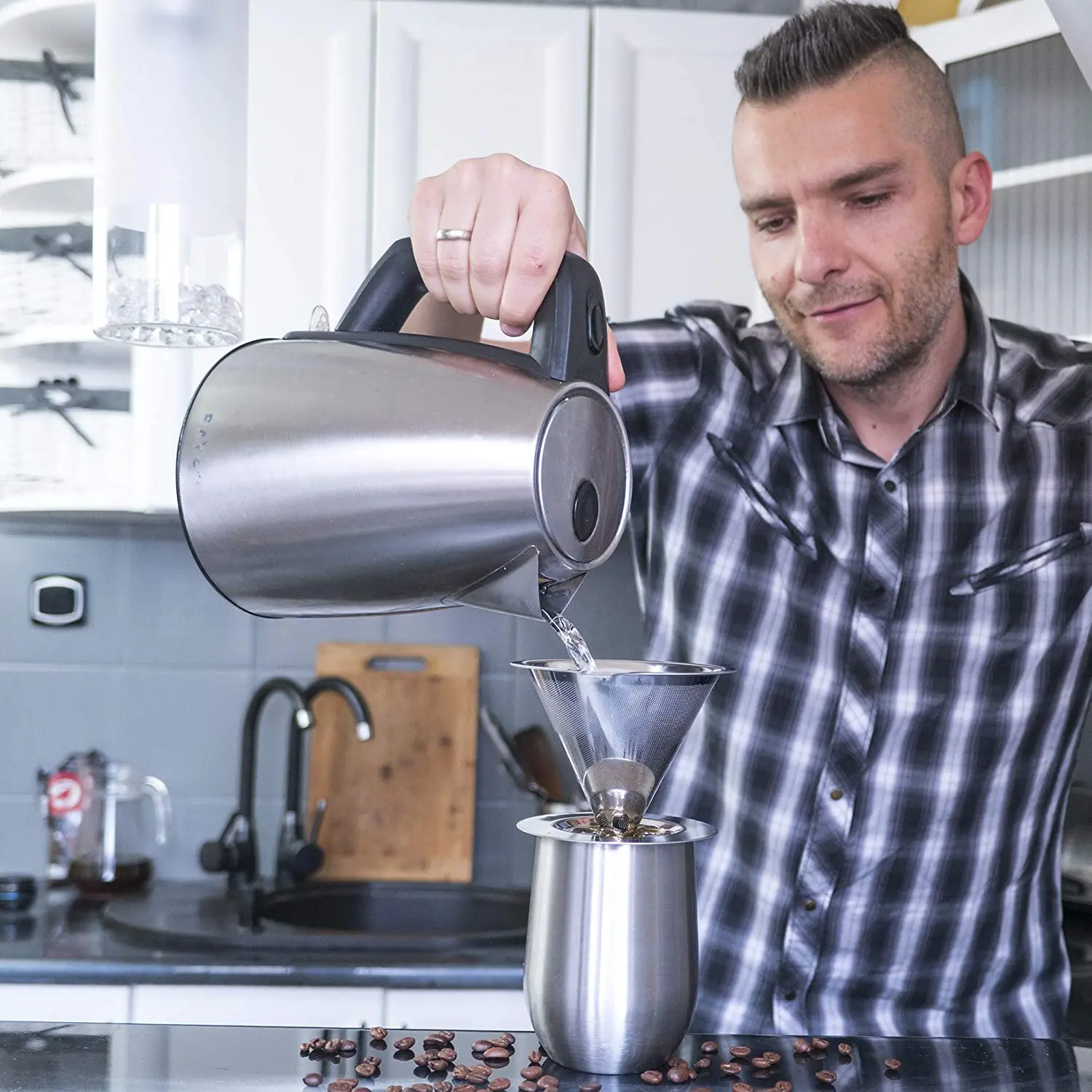 Pour Over Coffee Dripper Stainless Steel Slow Drip Coffee Filter Metal Cone Reusable Non-slip Cup Stand