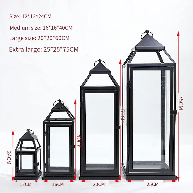 Beeman Black Iron Framed Metal Candle Holder Glass Panels Metal Lantern Candle Lantern For Home Wedding Decoration