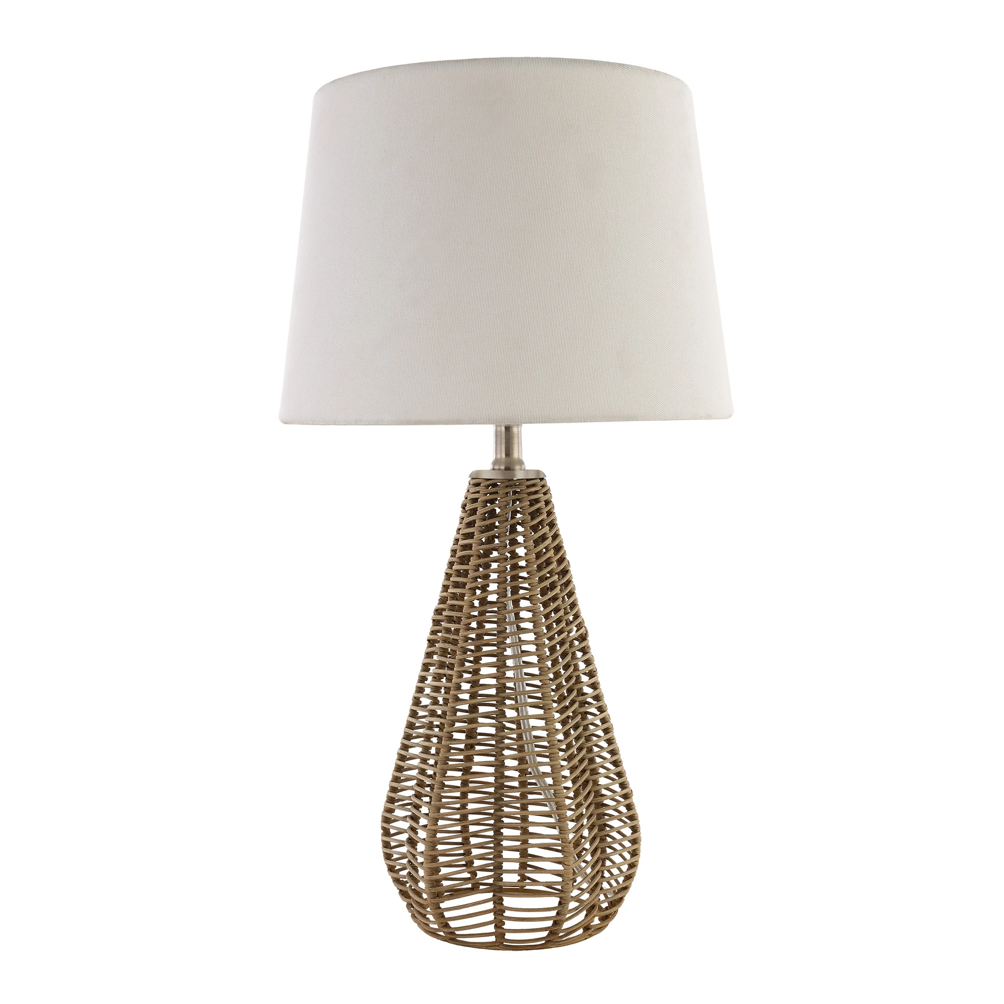 Simple rustic decoration table lamp with rattan lamp base and white drum lamp shade for living room and bedroom