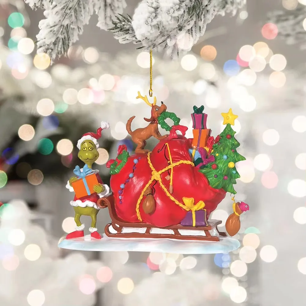 New Grinched Tree Ornaments Acrylic Funny Christmas Tree Hanging Pendants Green Monster Thief Xmas Tree Hanger Decorations