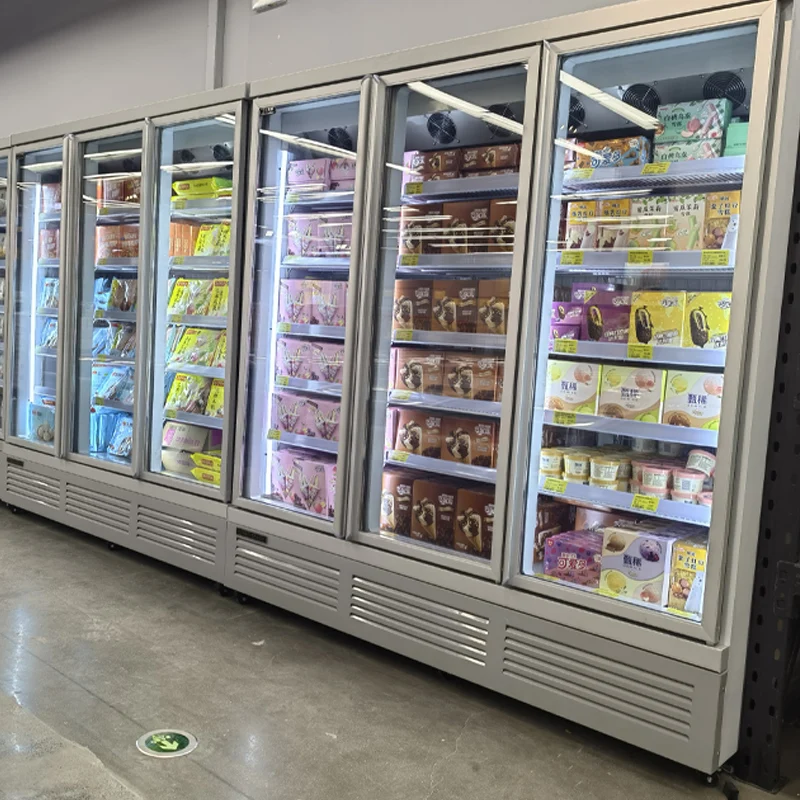 Air cooling deep freezer vertical refrigerator 3 glass heating door display freezer