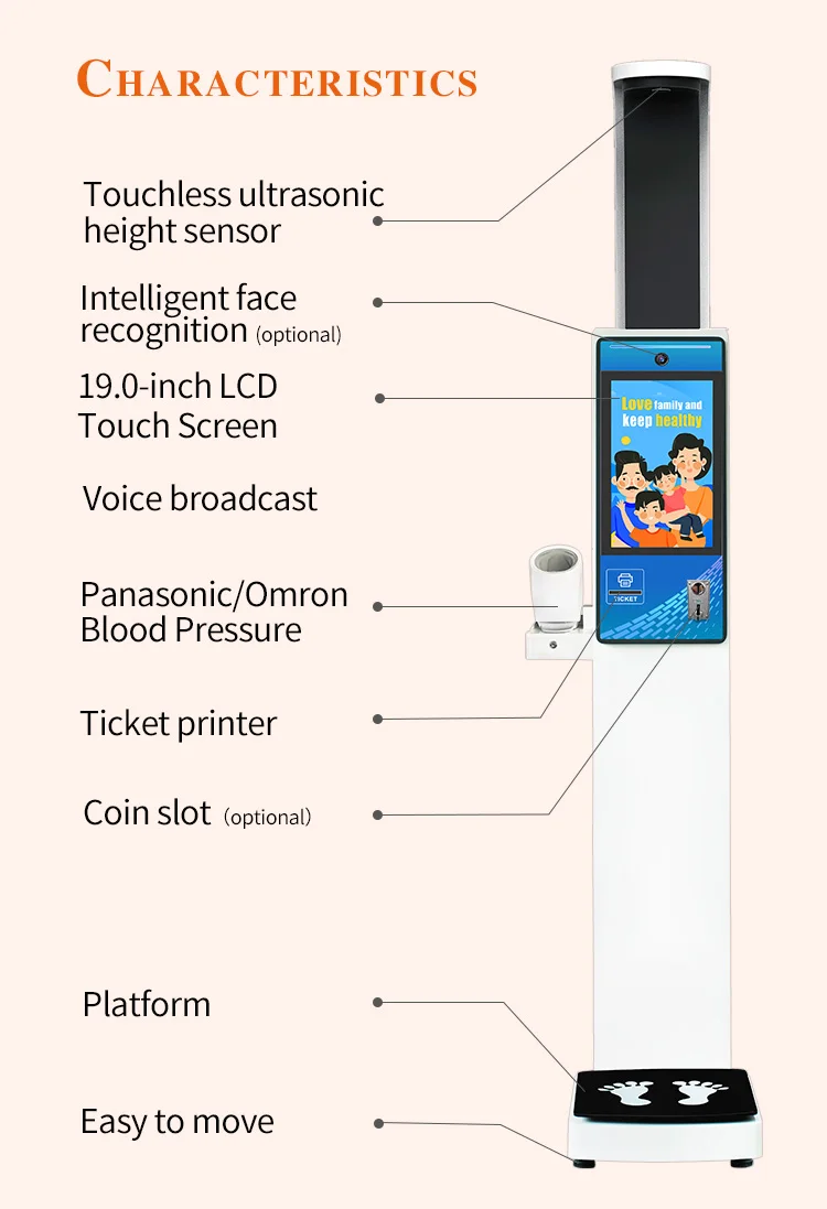 printer coin operated weight height blood pressure heart rate weighing scales for hospital
