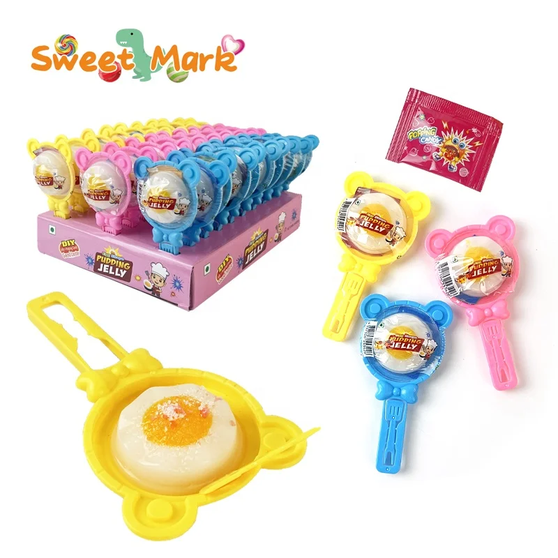 Halal jelly pudding display jar 3d egg jelly candy with sour popping powder