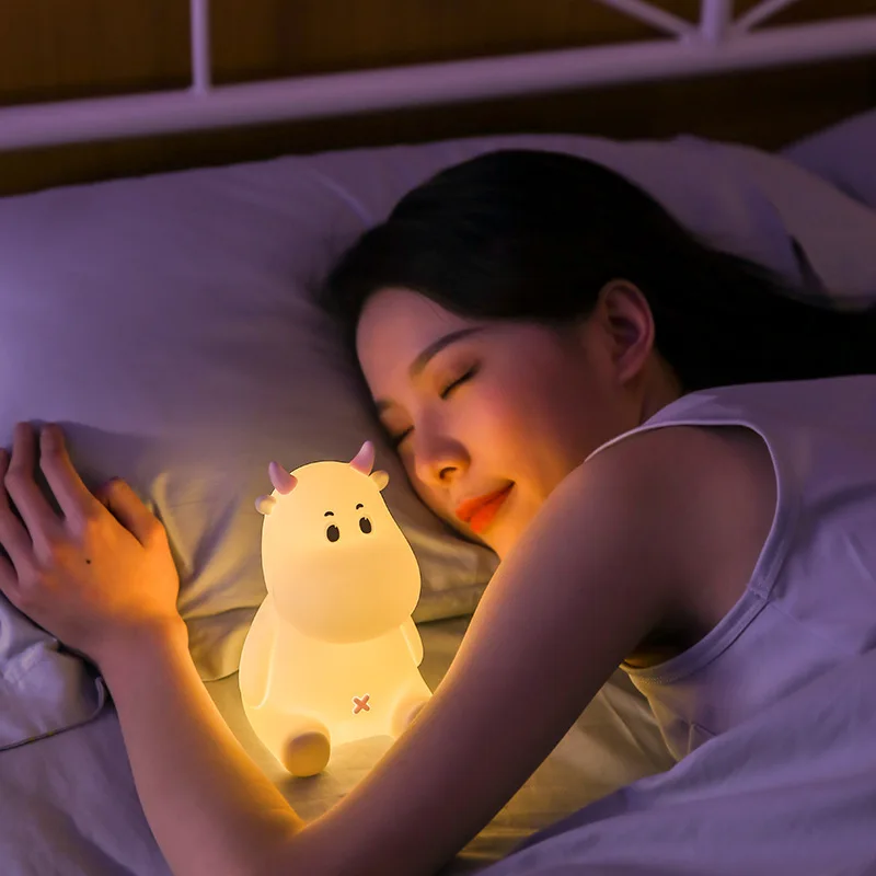 Cute cow silicone pat night light phone stand nightlight atmosphere light for bedroom reading indoor decoration