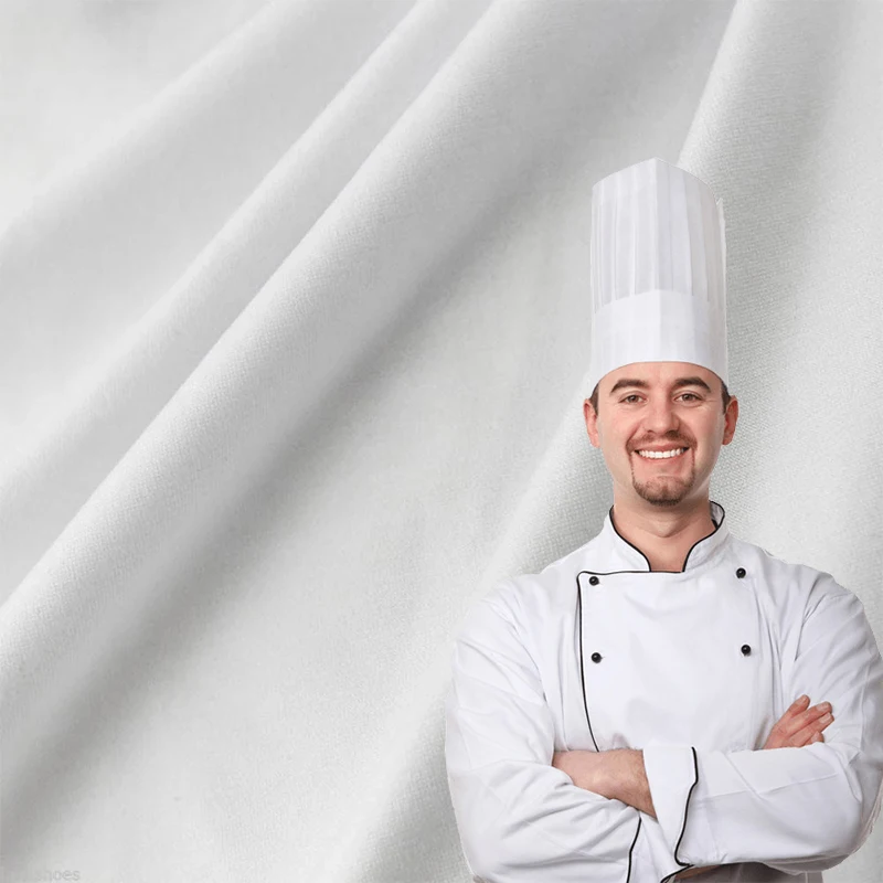 Производитель оптовая продажа однотонная окрашенная тканая полиэфирная хлопчатобумажная хлопковая белая кухонная униформа для шеф-повара рабочая одежда отбеленная ткань