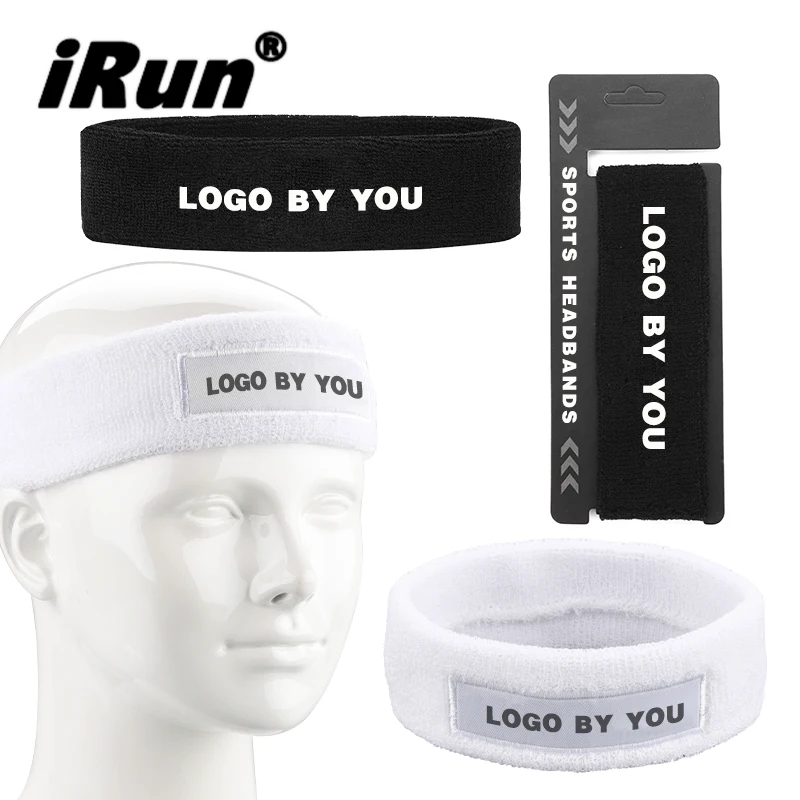 iRun Custom logo Sweat Headbands athletic cotton headband fitness elastic hair band Basketball Football sport headband