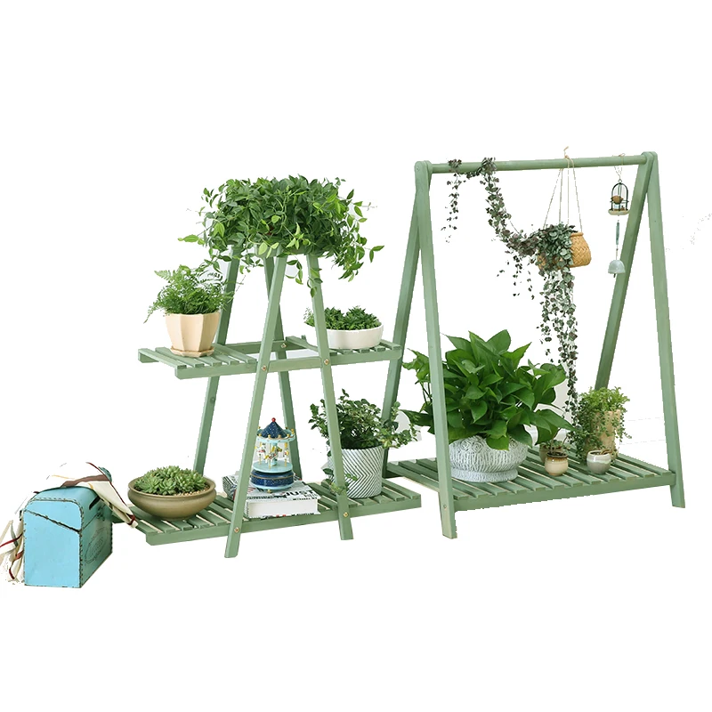 
Simple climbing rattan hanging wooden decoration living room and office flower shelf 