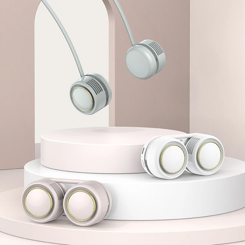 Wholesale bladeless foldable neck fan  mini ABS Low noise mute USB rechargeable air cooling cordless portable fan