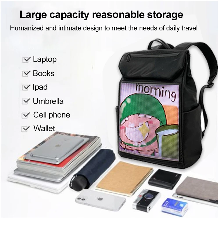 App Control Riding Bag Colorful Led Advertising Kids Night Life Display Backpack With Led Screen Smart Led Backpack Factory