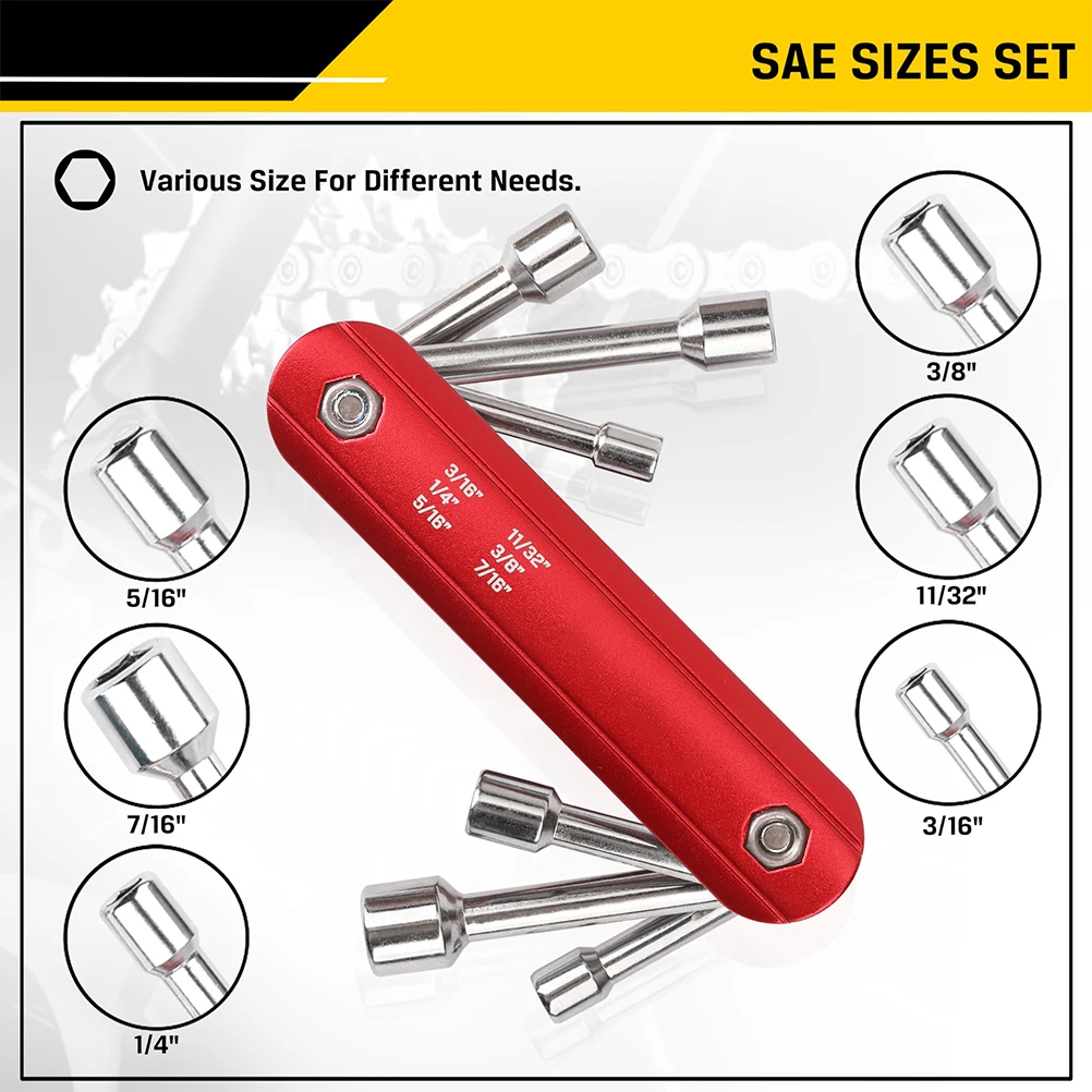 6 in 1 Folding Nut Driver Set Metric, Hex Nut Driver Set, Folding Socket Wrench, Cr-V Shank, Portable Premium Aluminum Handle