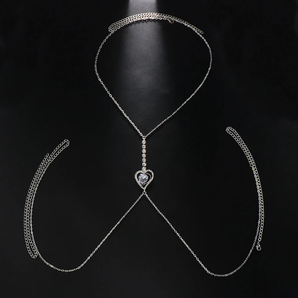 Sexy Rhinestone Heart Bra Chain Body Jewelry Bikini Women Love Heart Cross Chest Support Bra Harness Body Chain Gift