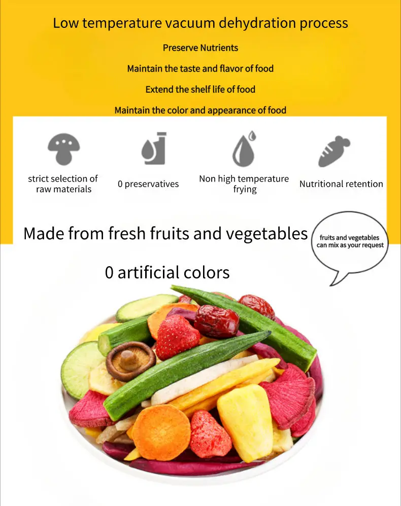 Top Quality Crispy VF Mix Vegetable Chips Dried Mix Fruits and Vegetables Chips