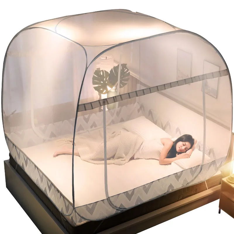 Wholesale 3 doors installation-free household square top folding pattern tent 1.5m 1.8m 2m bed anti-fall mosquito net