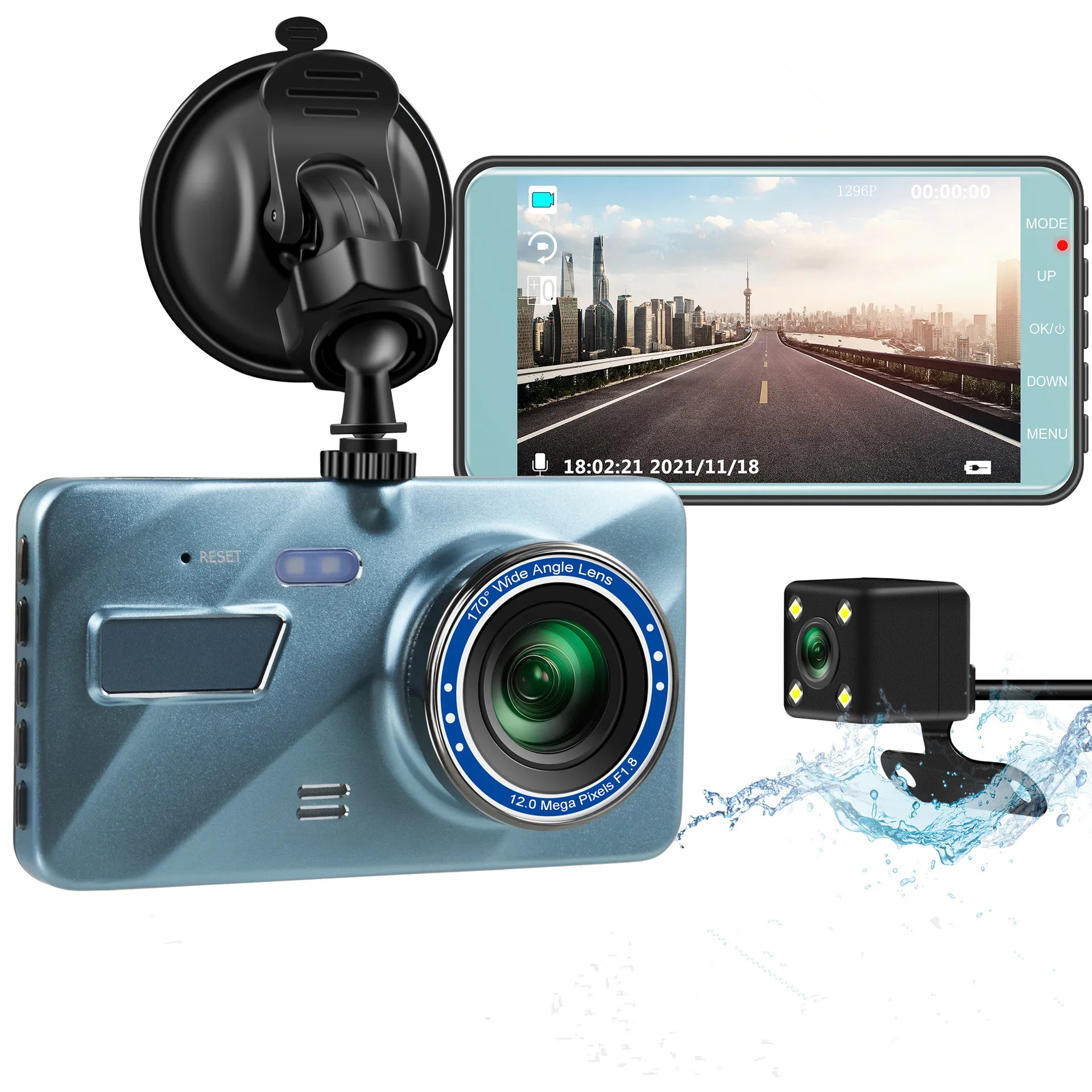 Car DVR Camera 4 inch HD 1296P Car Front And Rear Dash Cam Night Version Car Black Box