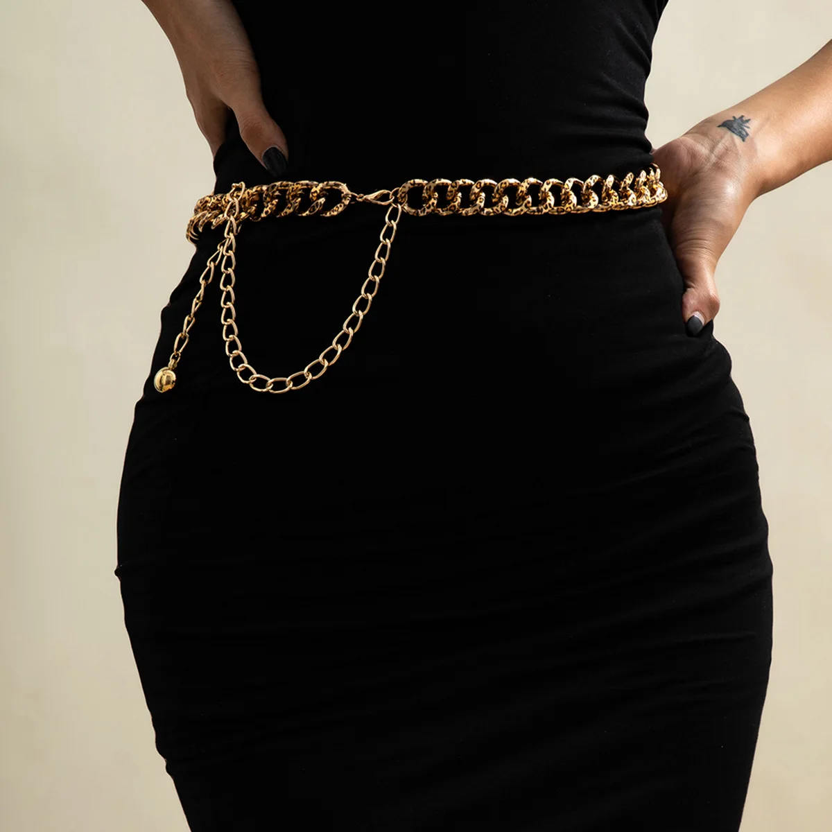  Leopard grain stripe thick chain waist simple drop ball
