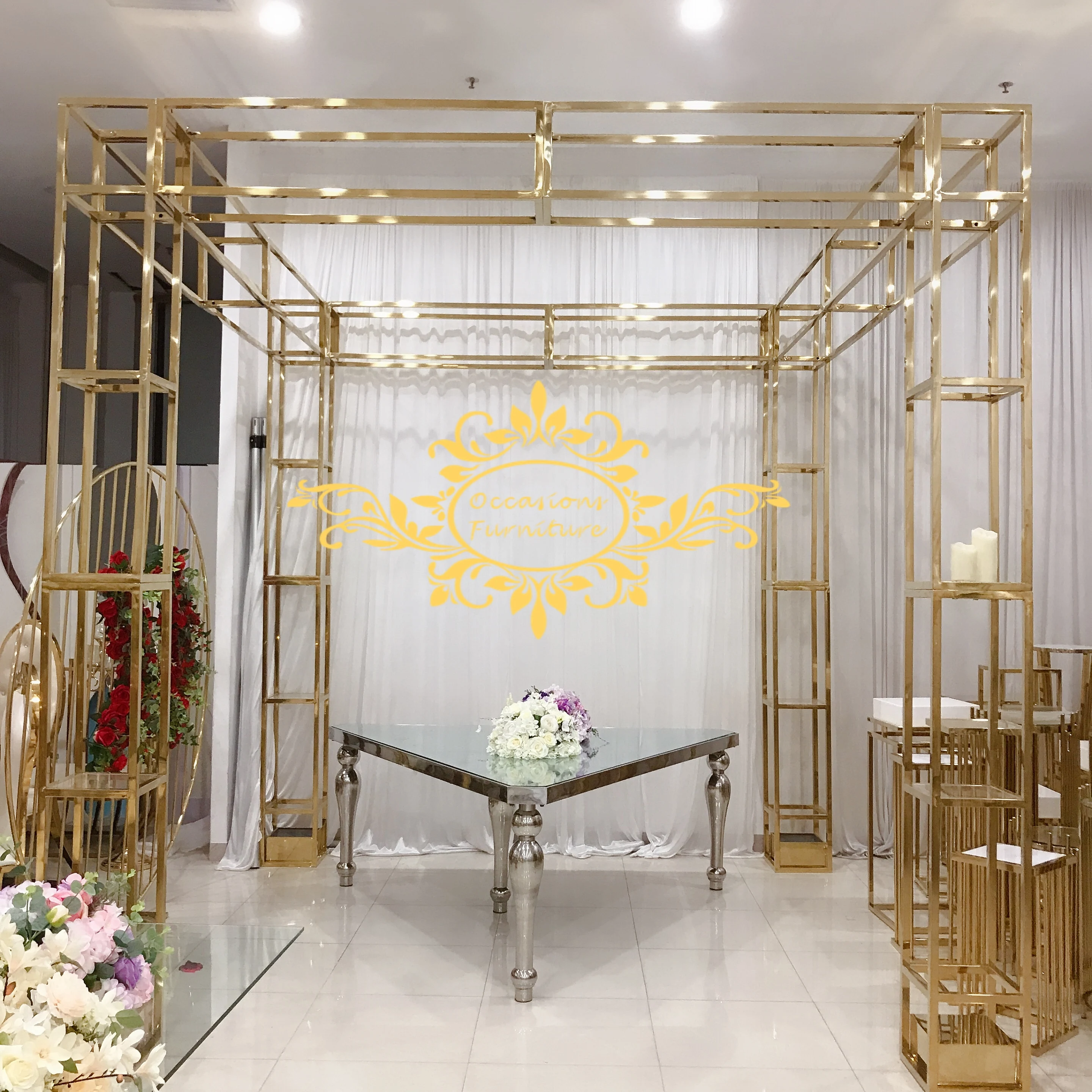 Stainless Steel Arch Gazibo Golden Mirror Mandap
