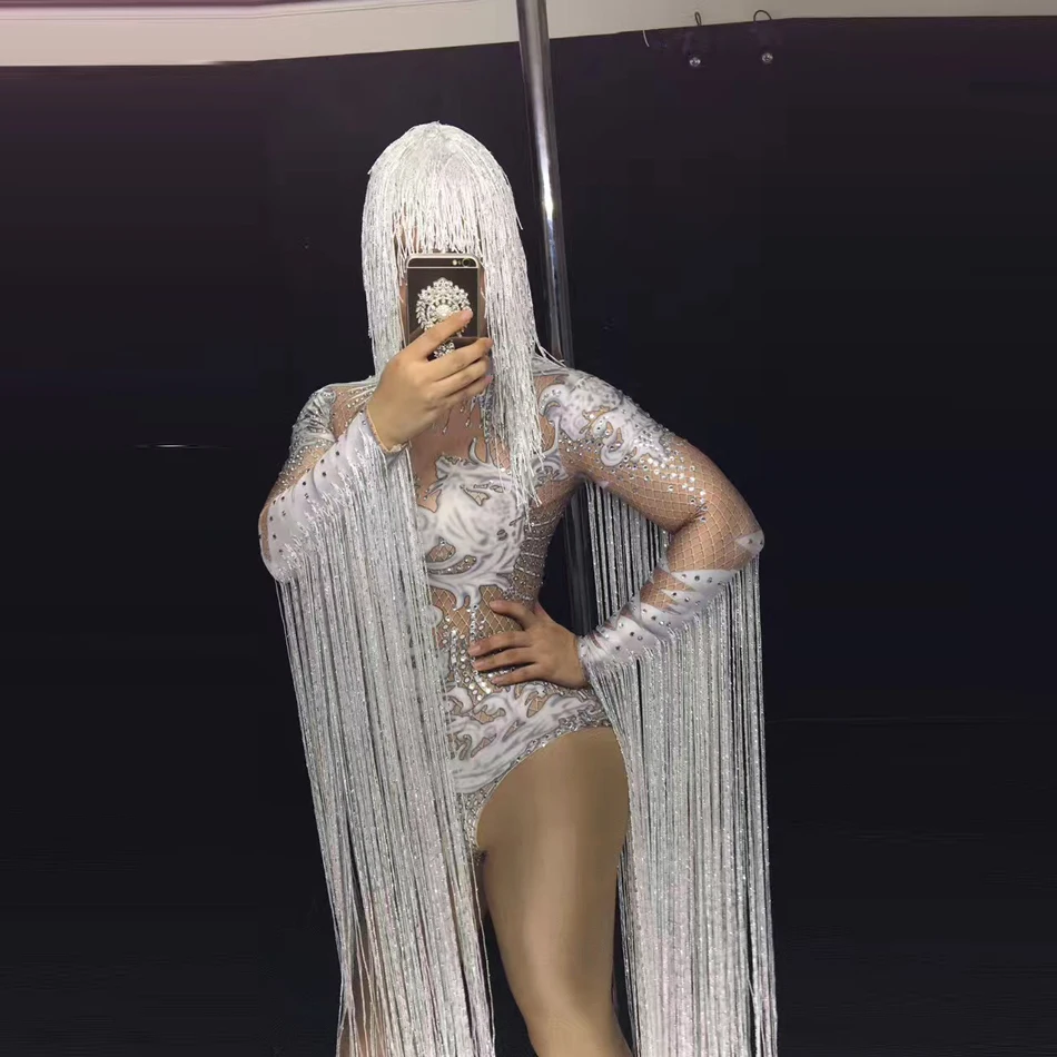 2022 Women Club Wear Sexy Rhinestone Romper Floral Woman Bodycon Clubwear Ladies Romper Tassel Crystal Embellished Jumpsuit