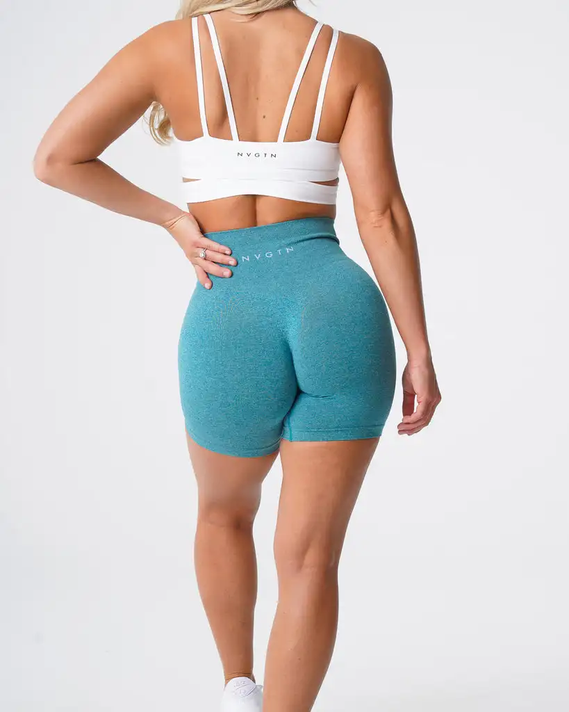 Only we factory can do top quality women High waist Gym Workout Sportswear Recycled fabric Teal Pro Shorts