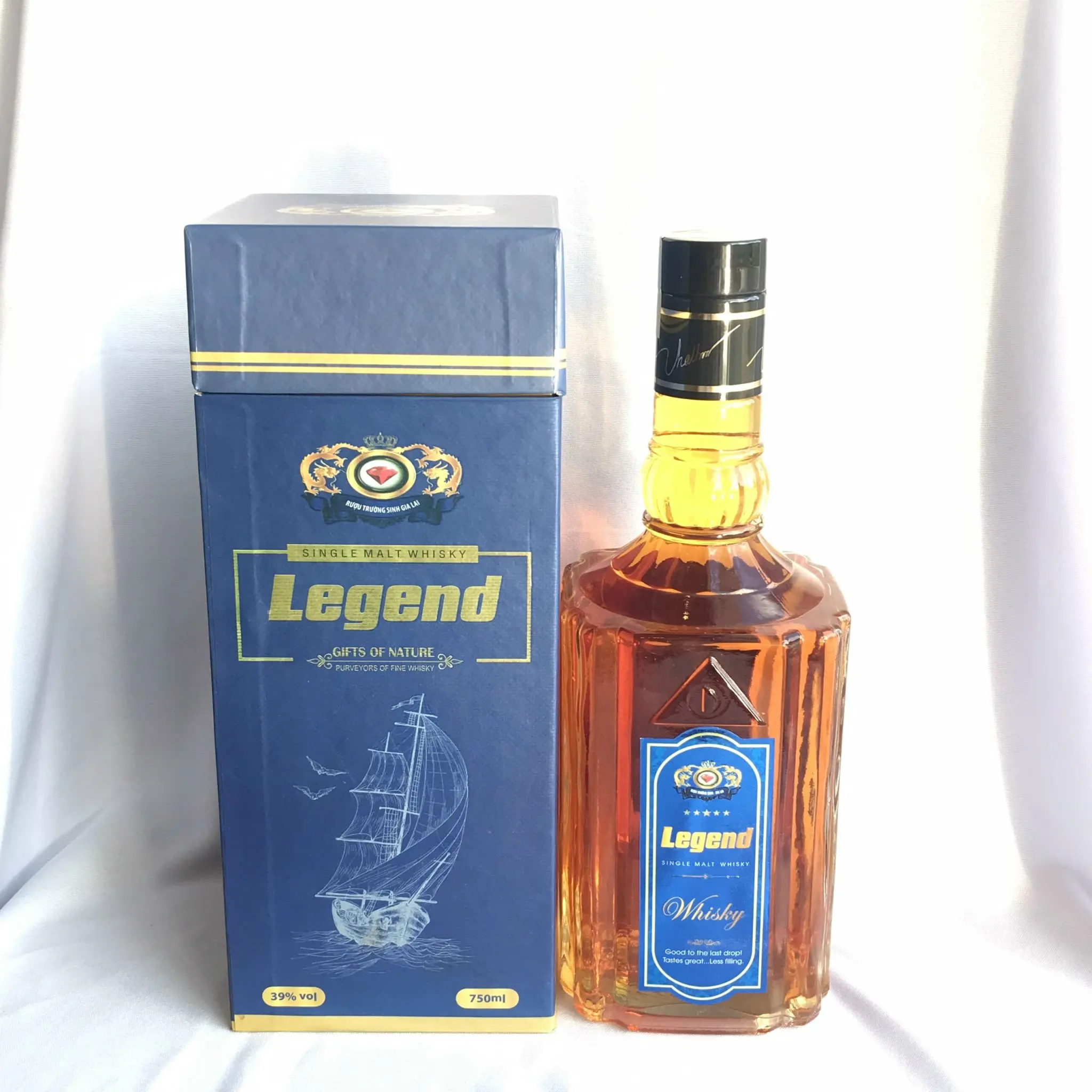 Legend Blue Whisky Bottle With Alcoholic Beverage Grains And Herbs Blended Grain Whisky