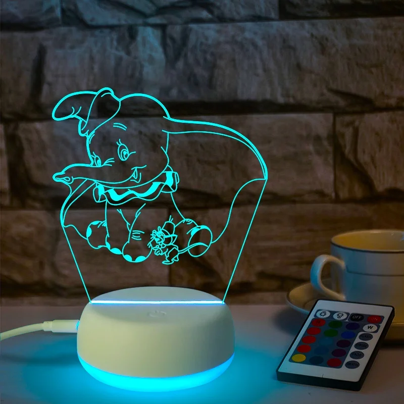 Elephant Acrylic Night Light 3D Illusion Lamp For Boys Kids Toys 16 Colors Changing USB Veilleuse LED Room Decoration Lighting