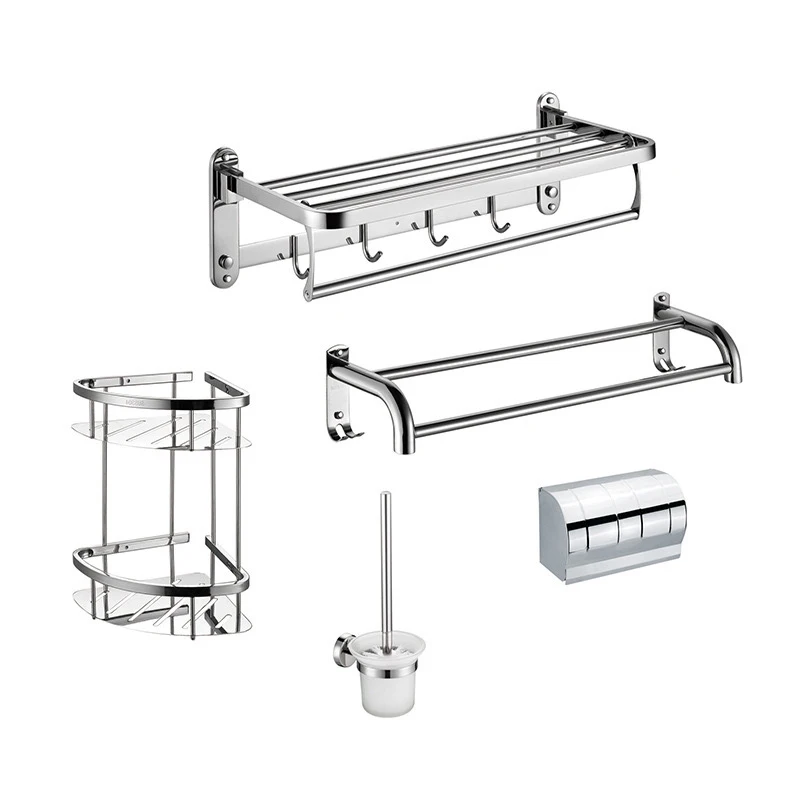 5-Piece Bathroom Pendant Set Includes Towel Rack Towel Bar Storage Rack Toilet Brush Tissue Box Construction Sites Hotels