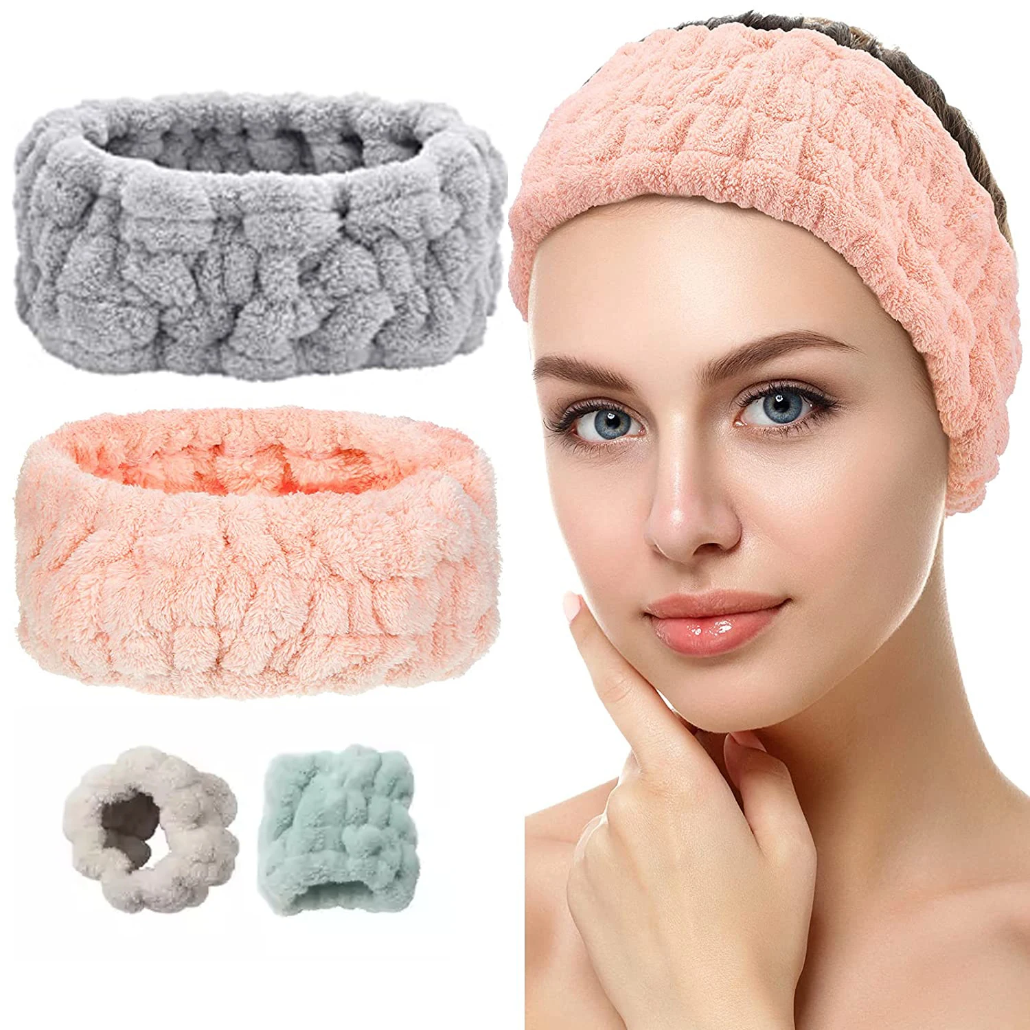 Face Wash Set Coral velvet Spa Headband Wristbands With Logo Custom Bath Headband Women Girl Pairs Wrist Towel Spa Washband