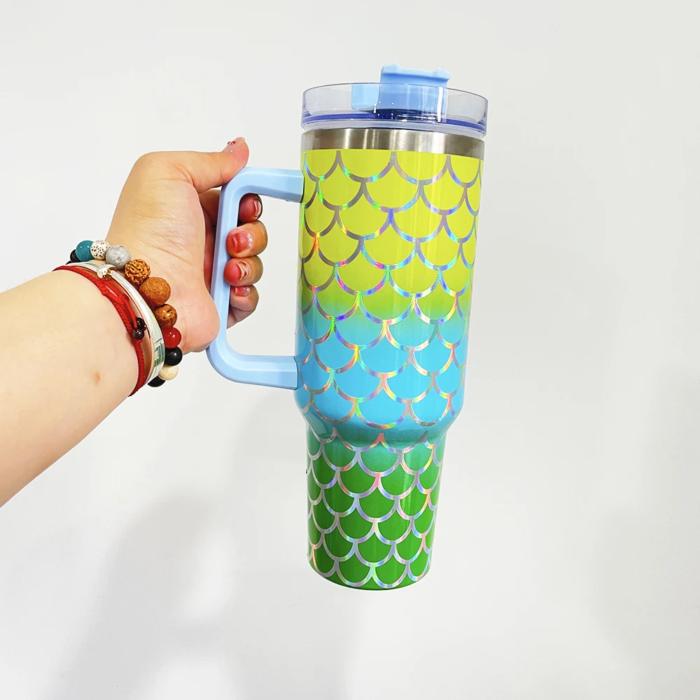 Mermaid Scale Pattern 304 Stainless Steel Coffee Cup 3 colors ombre vacuum insulated drinking tumblers for girl gift