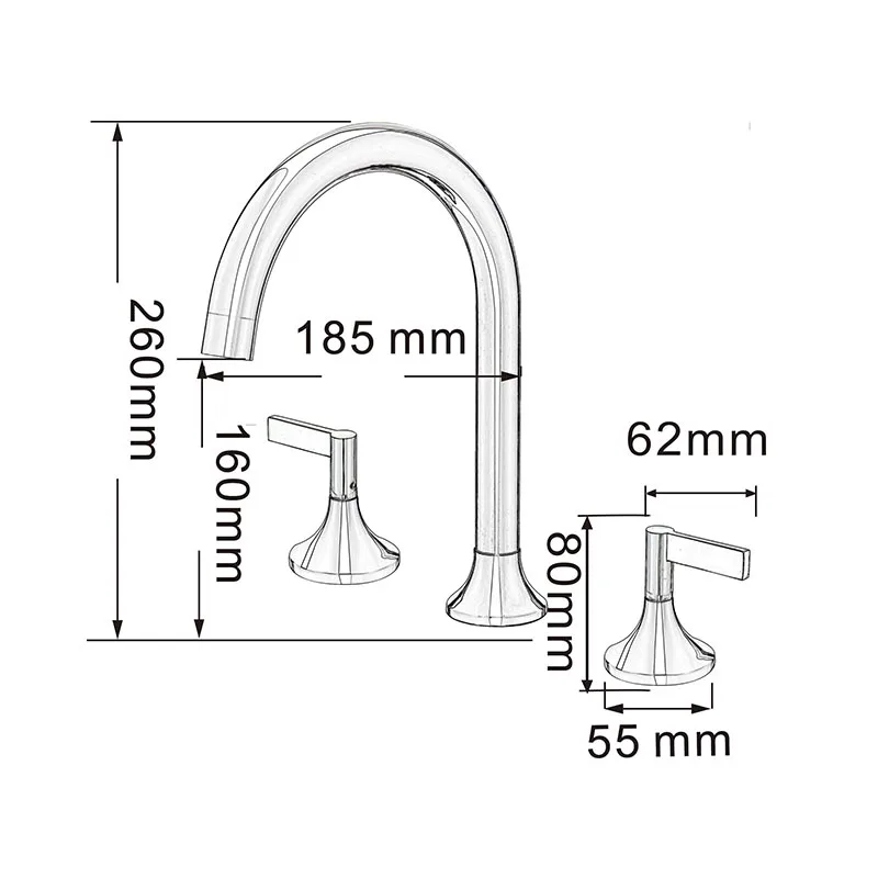 Luxury Basin Bathroom Water Faucet gold black brass Double Lever 3 Hole lead basin faucet bathroom taps