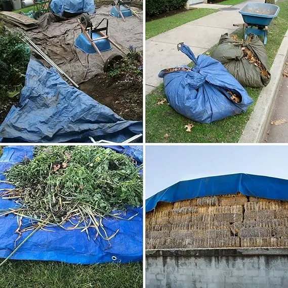Fabric Pe Tarpaulin Roll Plastic Sheet Poly Tarps 220g Pe Tarpaulin Finished Sheets Blue Sliver Tarpaulin
