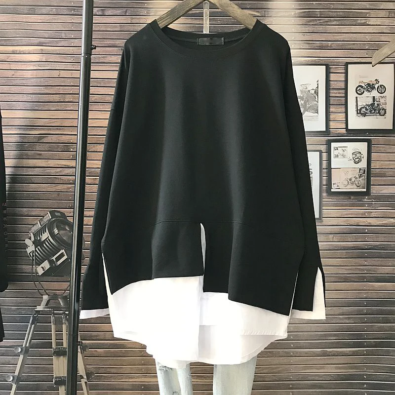 Футболка из хлопка с длинными рукавами для беременных, средняя длина, Корейская версия, свободный размер, для женщин, 100% хлопок, круглый вырез, однотонный топ