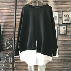 Футболка из хлопка с длинными рукавами для беременных, средняя длина, Корейская версия, свободный размер, для женщин, 100% хлопок, круглый вырез, однотонный топ