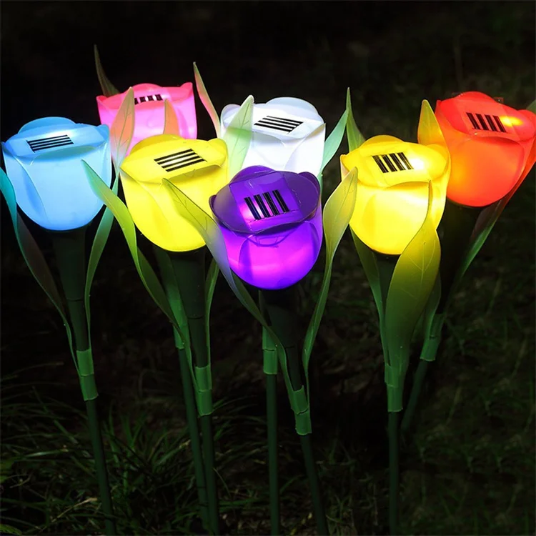 backyard decoration outdoor ground plug pathway stake tulip Decor Backyard solar led garden light flower lamp
