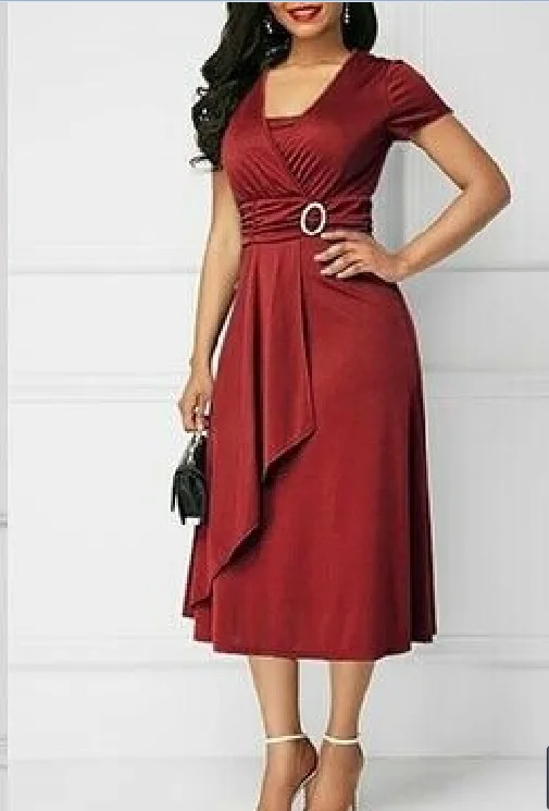 2024 NEW MSR MS517 Wholesale fashion sexy ladies V-neck short sleeve solid women evening wear Dresses (C8857)