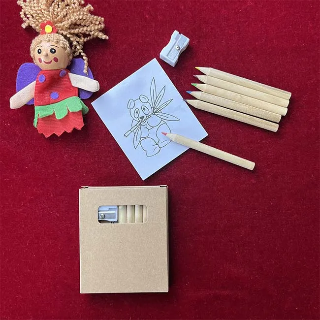 Promotional 3.5 Inch Pencils Mini Colored Pencil Set with Custom Logo Packed in Kraft Paper Box Hexagonal Wood Student Pencil