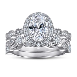 18K Gold Plated Rings Wholesale Simple Fine Jewelry Engagement & Wedding S925 Sterling Silver Ring Sets For Women Jewelry